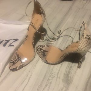 Schutz  snakeskin transparent toe ankle sandal